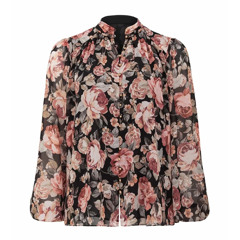 Women Floral Button Detail Blouse Shirt