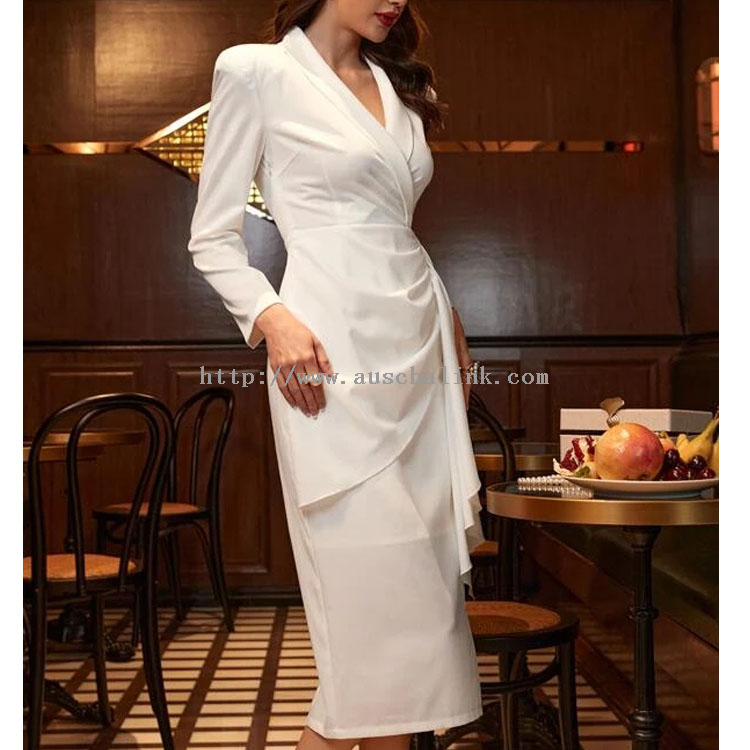 Hot Fashion Shawl Collar Side Hanging Wrap Body Split Irregular Professional Dress for Women