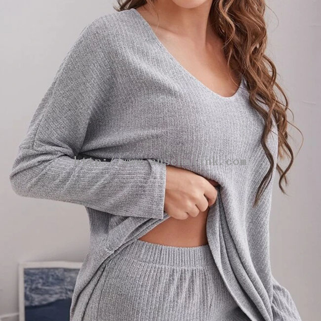 Custom Long Sleeve High Stretch V Collar Off Shoulder Casual Home Suit for Women