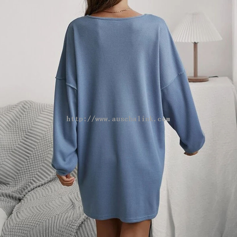  OEM/ODM Long Sleeve Waffle Knit Off Shoulder Deep V-neck Casual Pajamas for Women