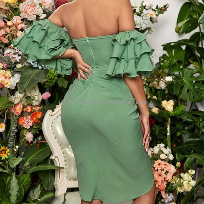 2022 New Design Zipper Slim Shoulder Slit Layered Sleeve Tight Sexy Dress for Women