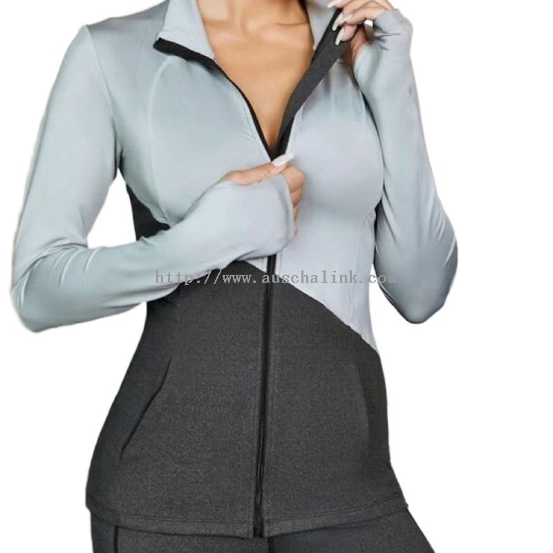 Two-color Collarless Blazer And Leggings Workout Gym Activewear Set
