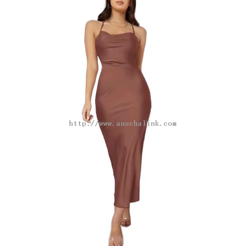 2022 Summer Terylene with Backless Slit Satin Tight Sexy Evening Dress for Women