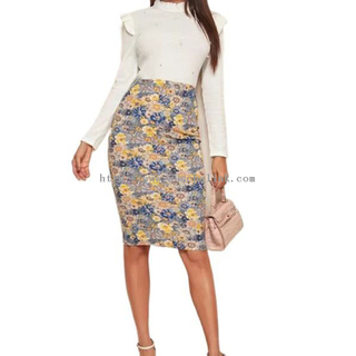 High Quality Spring/summer Multi-colored High-waisted Floral Pencil Career Tight Skirt for Women