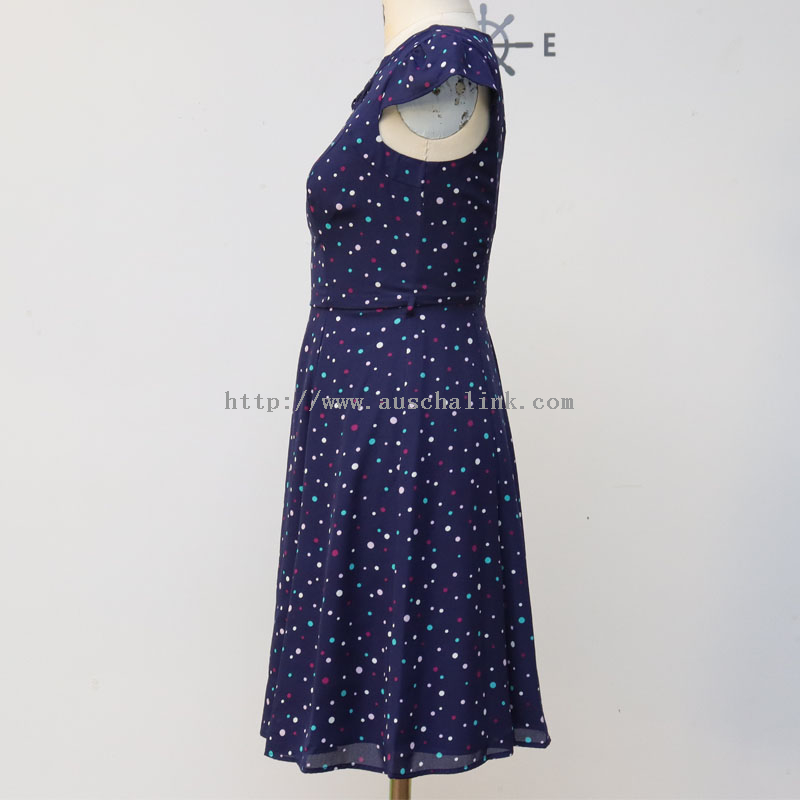 The New Design of Multi-color Short-sleeve Round Collar Hollow Out High Waist Flared Polka Dot Casual Dress Women