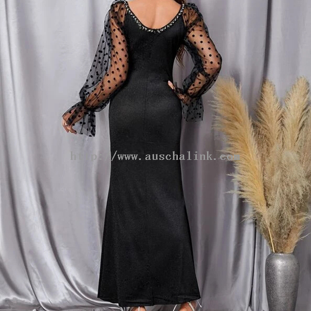 AUSCHALINK-Fashion Dobby Mesh Sleeve Square Neck Glitter Mermaid sexy evening Dress