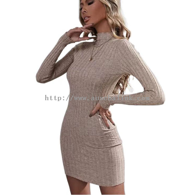 2022 New Beltless Small High Collar Stand Collar Rib Knit Tight Sweater Career Dress Women