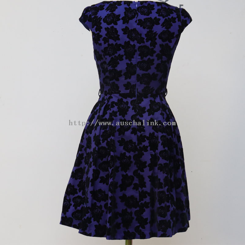 Newly Designed Short - Sleeve V - Collar Printed High - Waist Flared Elegant Dress for Women