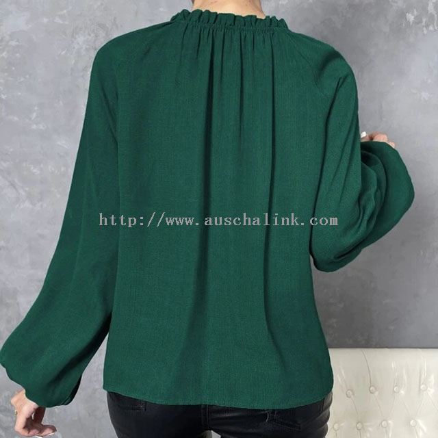 New design spring and autumn stand collar long sleeve frill decorative lantern sleeve casual shirt for women