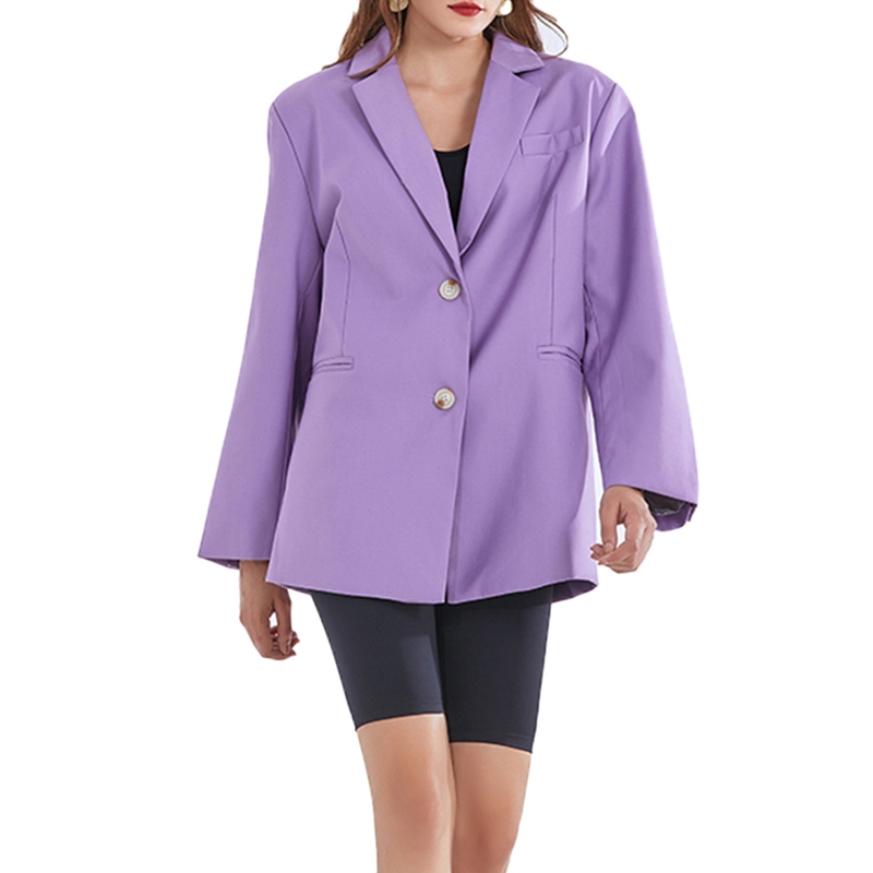 OEM Custom Ladies Suit Jacket Coat Fashion Long Sleeve Purple Women Solid Color Casual Blazer
