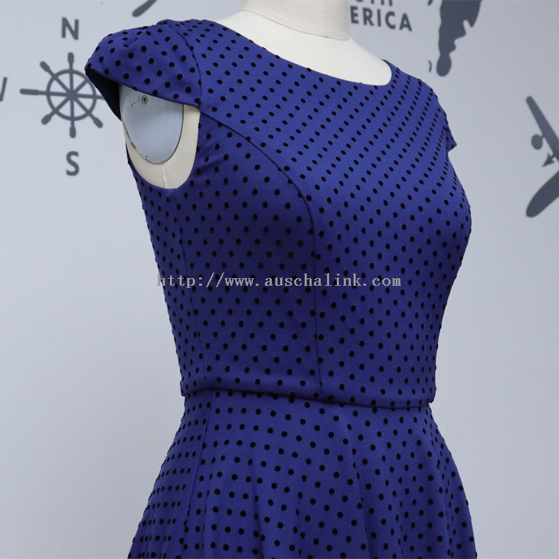 2022 New Short Sleeve Polka Dot High Waist Flared Casual Dress for Women