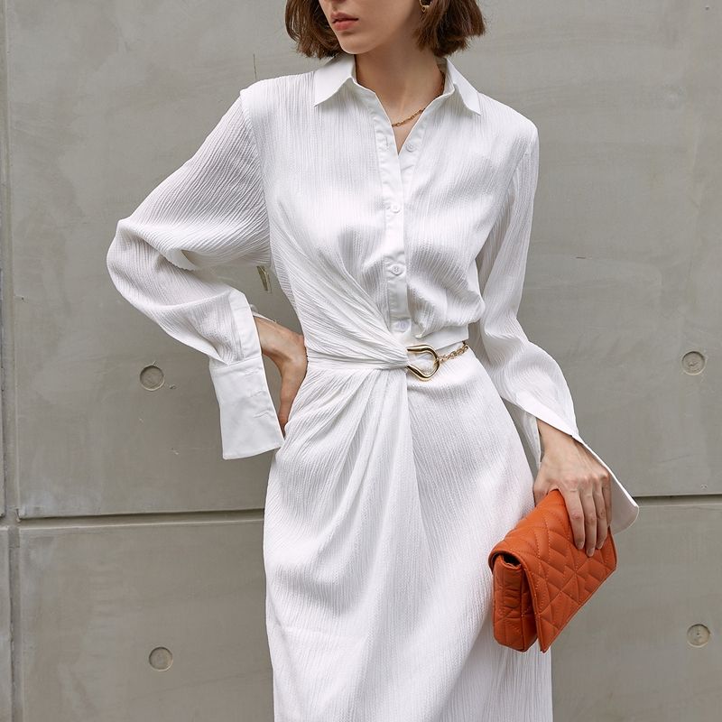 Cutout Official Dress Ladies Long Sleeve Asymmetrical Cutout Casual Elegance White Women Long Shirt Dress