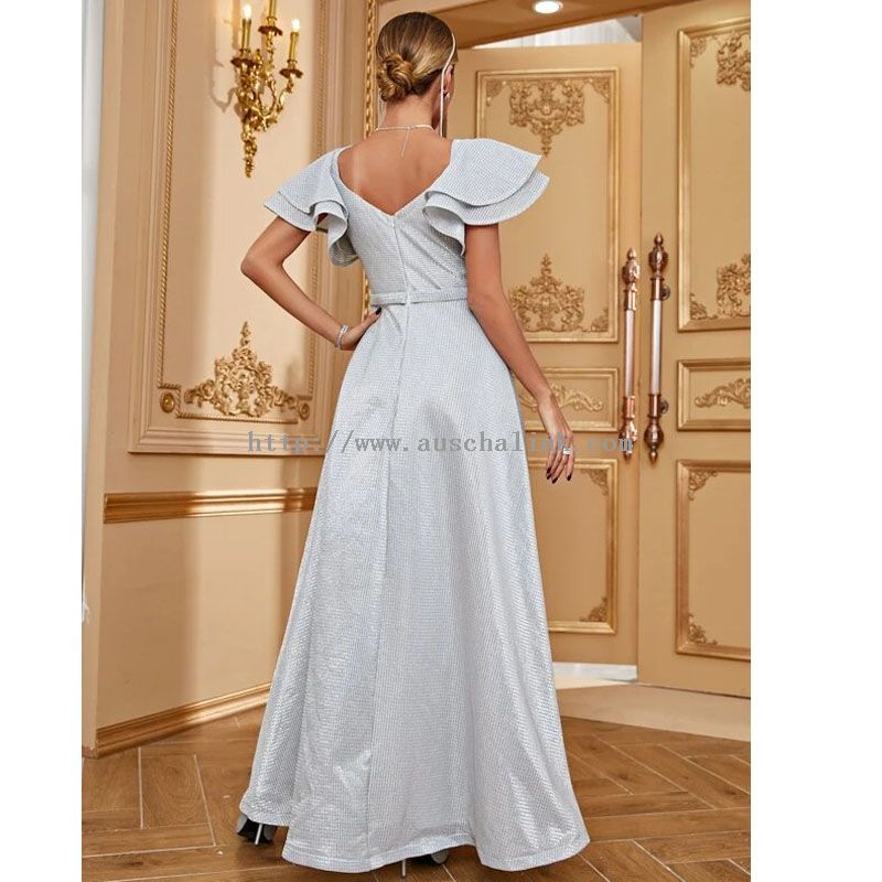 2022 New Layered Flowing Sleeves Sweetheart Collar Sequins Bridesmaid Evening Dress for Women