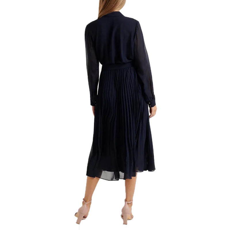 Ladies Blouse Long Sleeve Plus Size Button Down Autumn Pleated Shirt Dress