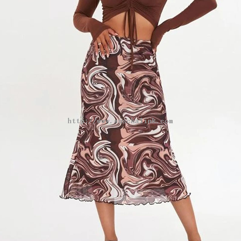 Spring/summer New Design High Waist MIDI Marble Printed Mesh Skirt for Women