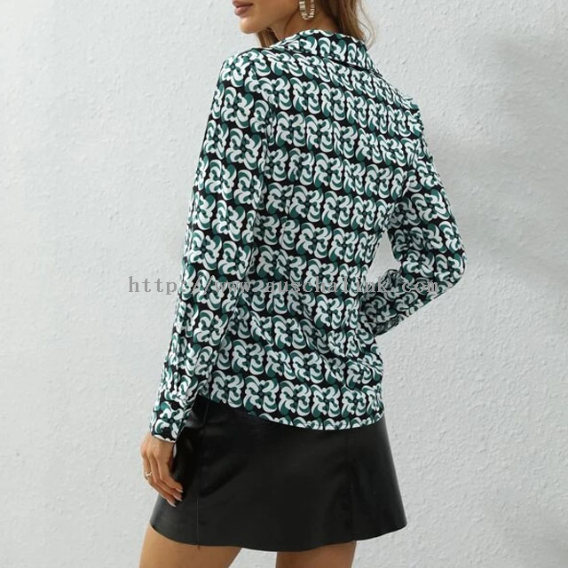2021 Fashion Multi-color Long Sleeve Lapel Fashion Full-print Button Casual Top for Women