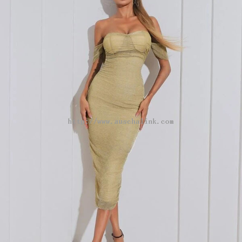 New Design Shoulder Slit Bottom Glitter High Waist Tight Sexy Party Dress Women