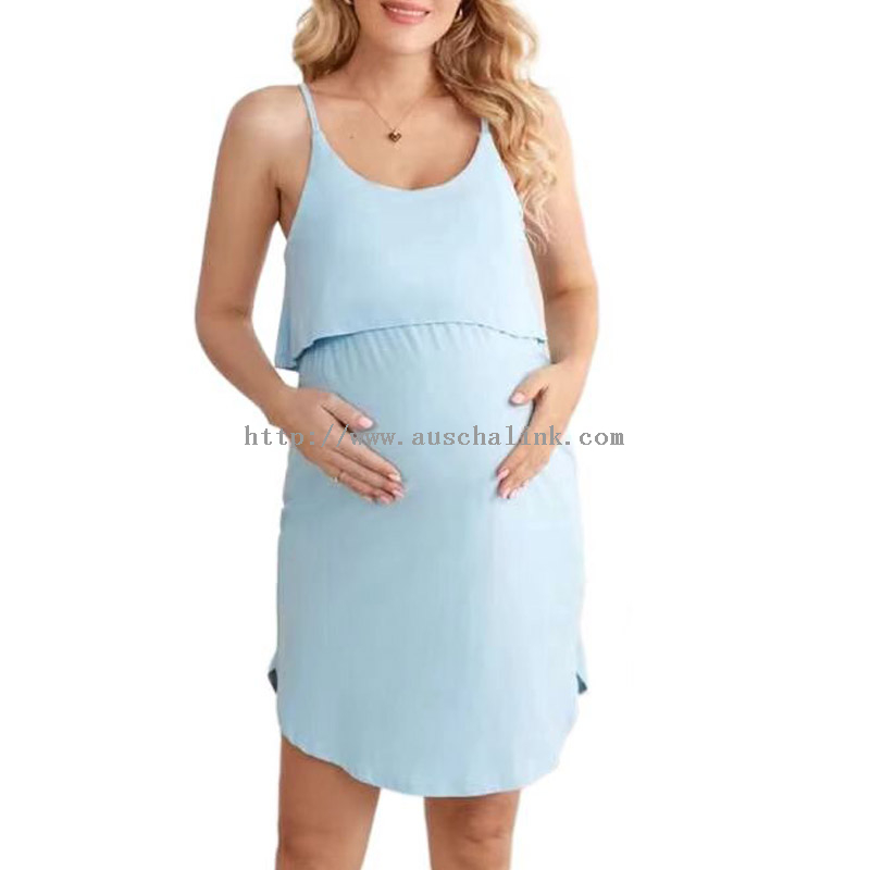 High Quality Sleeveless Sling Pregnant Woman Solid Color Nursing Nursing Casual Dress