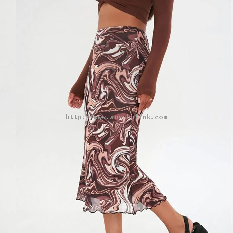Spring/summer New Design High Waist MIDI Marble Printed Mesh Skirt for Women