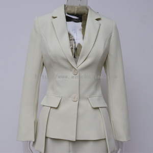 AUSCHALINK-ODM Single Breasted Lapel Waistline Jacket + Straight Pants Two-piece Suit for Women