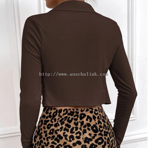 Spring/summer 2022 Long Sleeve Button Front Pleated High Stretch Slim Short Casual Top for Women