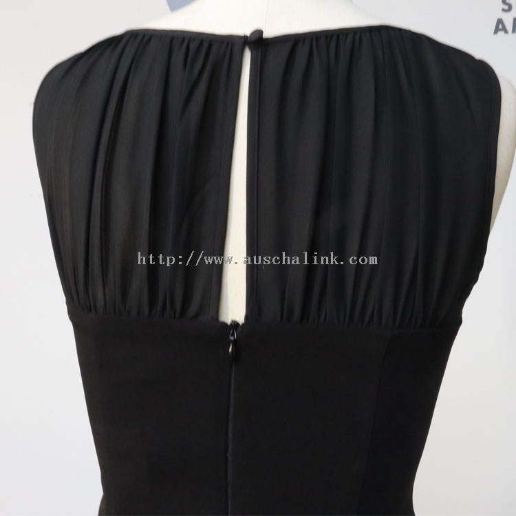 New Design Round Collar Sleeveless Flounces Closed Waist Slit Career Dress for Women