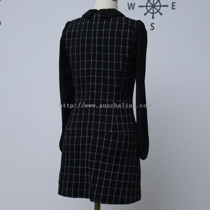 Spring And Autumn New Long-sleeve Lapel Plaid False Pocket High-waist Professional Dress Women
