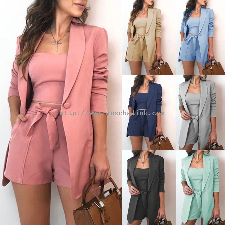 New Style High Waist Shorts Temperament Vest Suit Jacket Three Sets of Suits