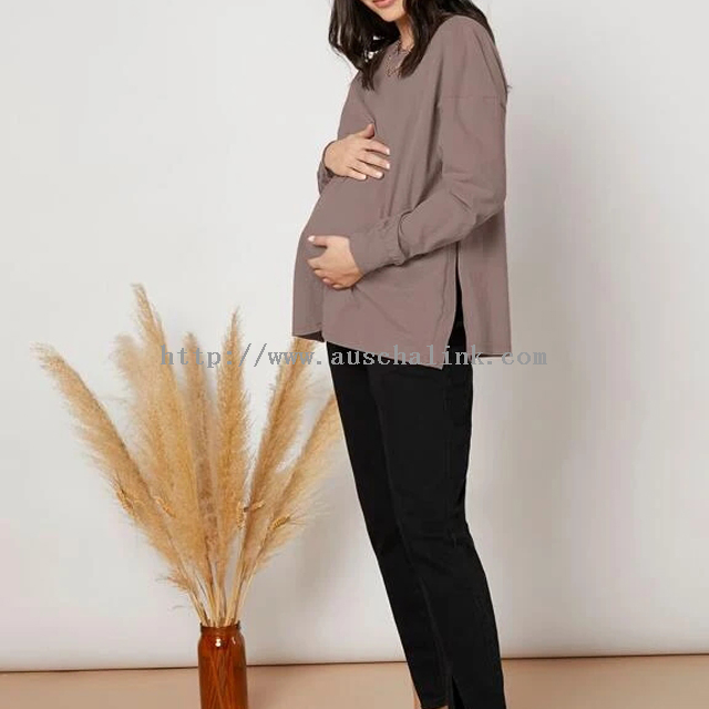 Loose round neck pregnant woman suspenders slit hem cotton T-shirt pregnant woman blouse