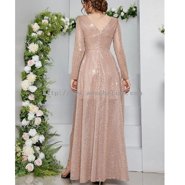 Newly Designed Custom High And Low Hem V Neck High Waist Glitter Sequins PROM Bridesmaid Dresses for Women