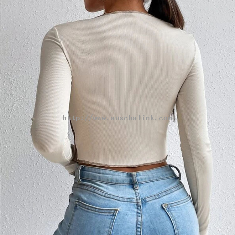 The 2022 New Long-sleeve Color Block Nail Square Collar Women's Crop Top for Women
