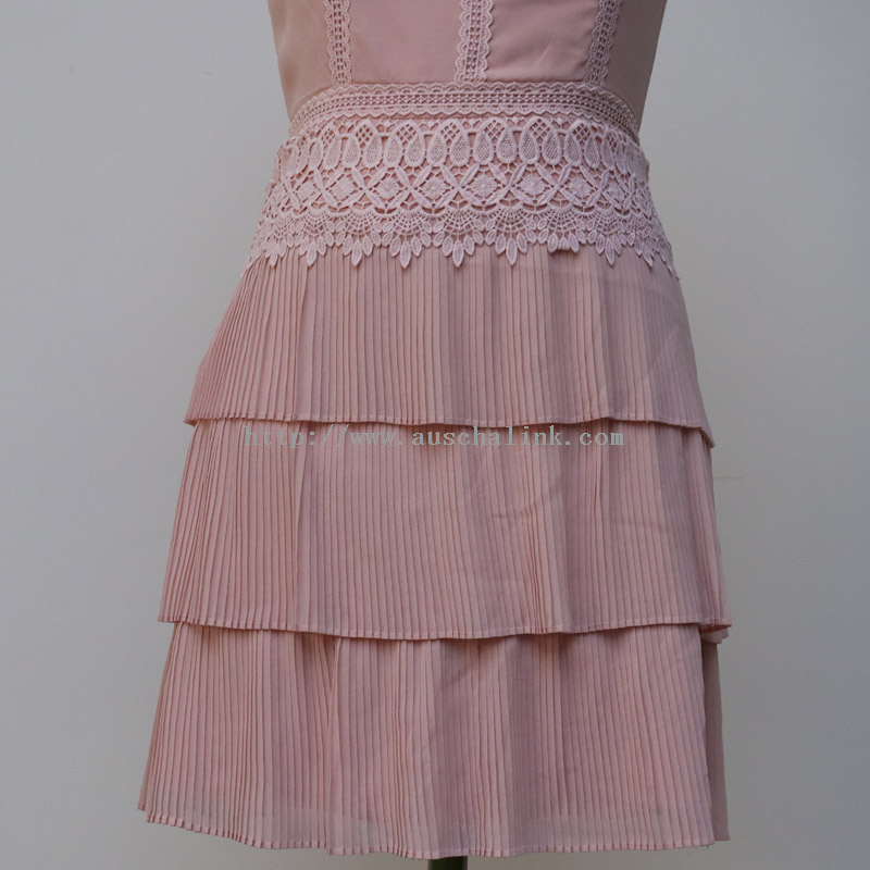 OEM/ODM Pink Sleeveless Zipper Laminated Bell Neck Casual Dress for Women